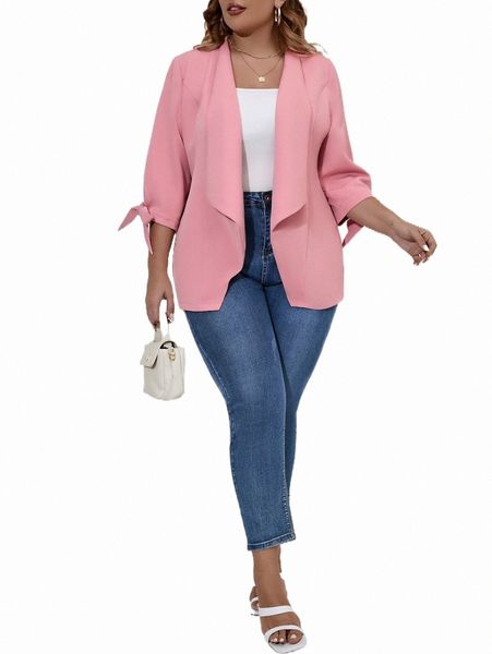

plus knot cuff open front blazer j84f#, Black