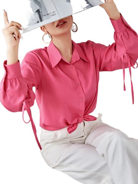 

knot side button front blouse o6gb#, White