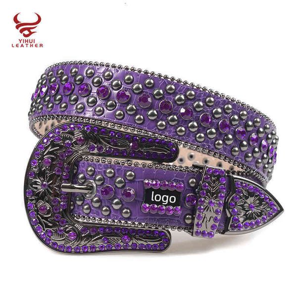 

fashion alligator with ston dna belt pu leather purple digner rhintone belt bb simon, Black;brown