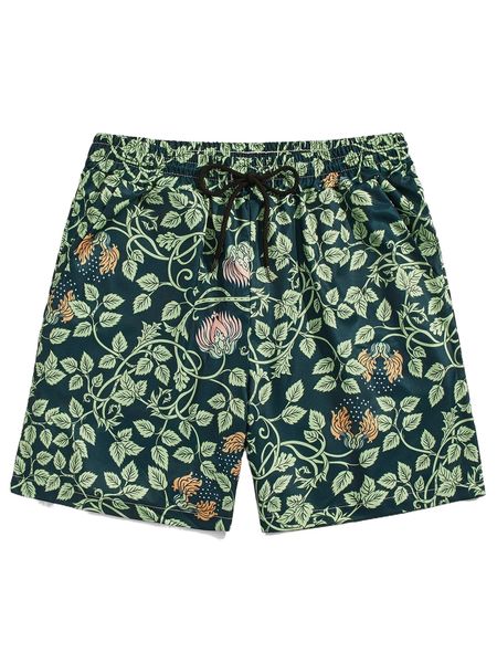 

romwe guys plants print drawstring shorts j0xc#, White;black