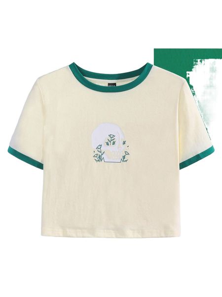 

x cassie podish graphic contrast trim tee 58r7#, White