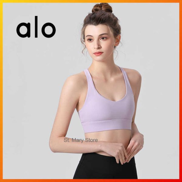 

alo yoga new women back cross cutout sports bra fitness running stretch underwear gym outdoor workout breathable crop top