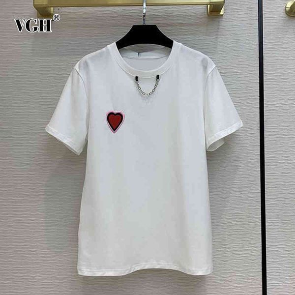 

white casual heart embroidery t shirt for women o neck short sleeve loose hit color shirts female summer fashion ide 210507