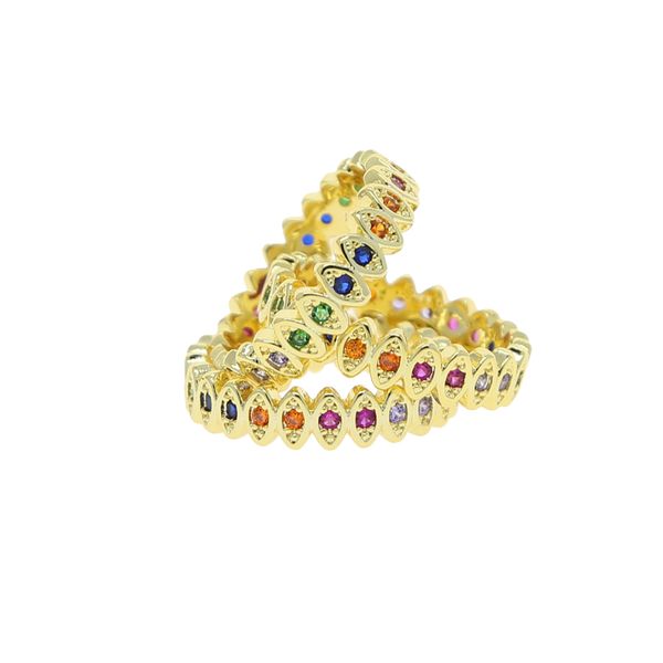 

gold plated band finger ring with rainbow cubic zircon stones paved women lady engagement wedding rings jewelry wholesale, Slivery;golden