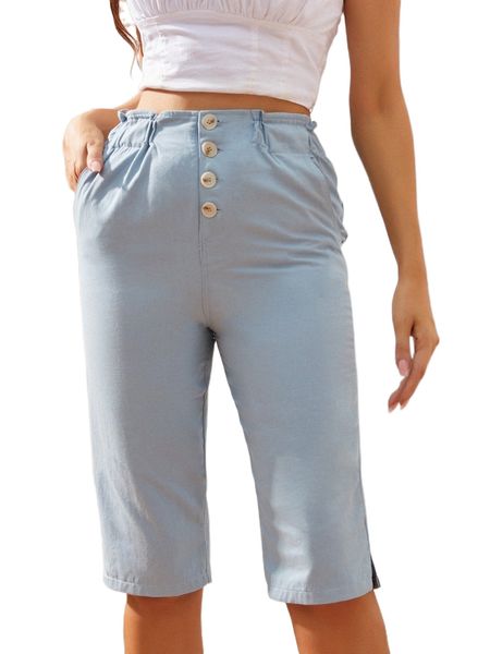 

sbetro paperbag waist button fly slit hem shorts w04s#, White;black