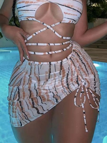 

allover print drawstring cover up j5ix#, White;black