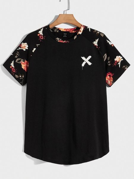 

men floral raglan sleeve graphic print tee i8nf#, White;black