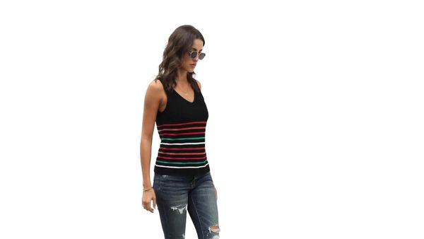 

shi ying knitted sleeveless vest women's 2022 summer new loose european and american u-neck color bar i-shaped vest women i02q#, White