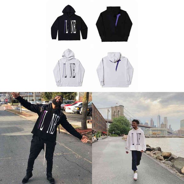 Дизайнерский негабаритный Vlons Hoodie Vintage Luxe Fashion Blank Black White Fashion Sweater Mens Womens Big V пальто осень и зимняя пара капюшона Casual Top Hip Hop