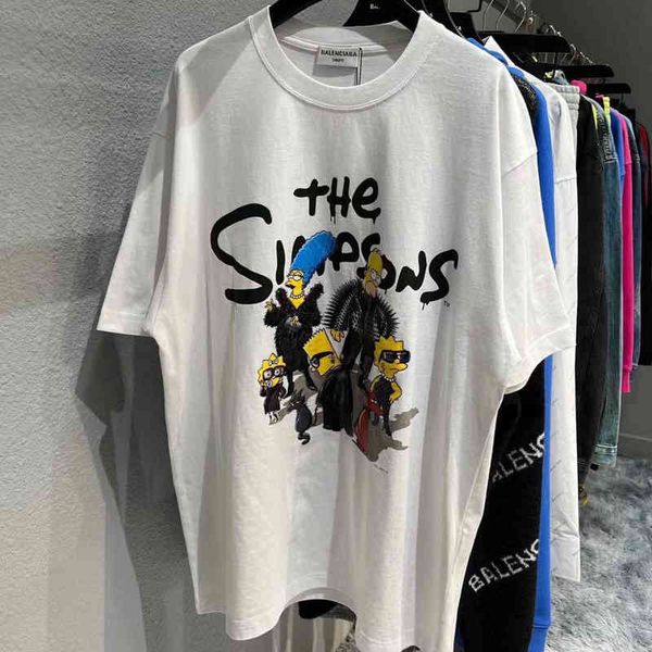 

l5bo high version paris spring summer co branded new simpson family conley printed short sleeve t-shirt, White;black