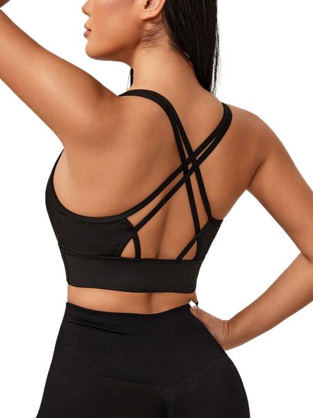 

high support high stretch criss cross back sports bra e36i#, Gray