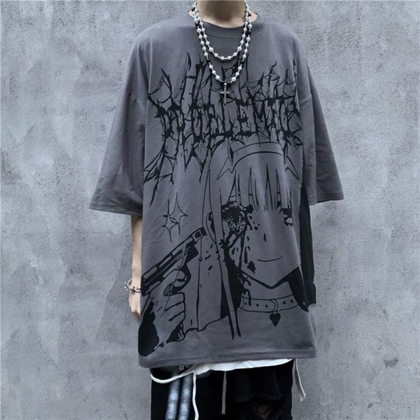 Erkek Tişörtler İntihar Kızlar Pamuk Tişört Erkekler Büyük boy Harajuku Grafik Anime T-Shirt Kadınlar Gotik Punk Tees Kısa Kollu Hip Hop Tshirt