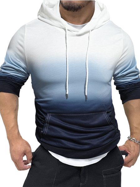 

men ombre kangaroo pocket drawstring hoodie p2ci#, Black