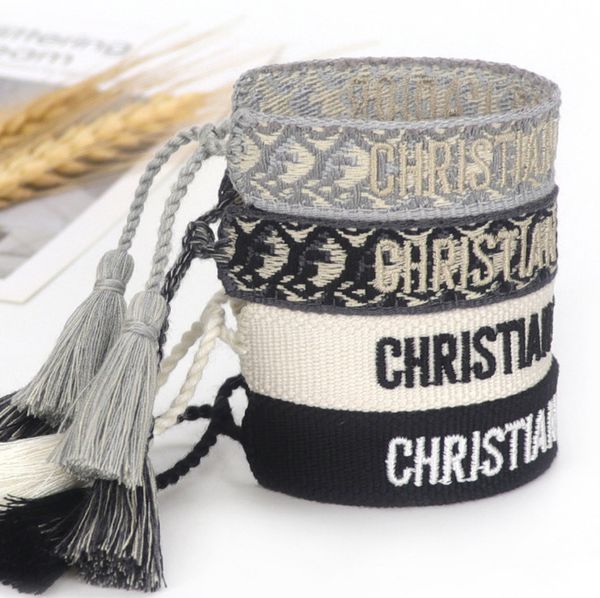 

classic fashion brand bangles bracelets luxury women men handmade signature embroidered woven tassel adjustable bracelet jewelry friendship, Black