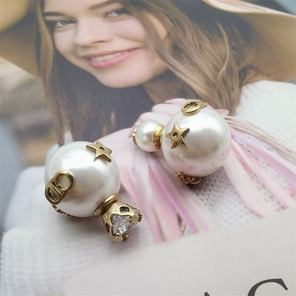 

fine design small fragrance front and back pearl earrings simple temperament high sense earrings female, Golden