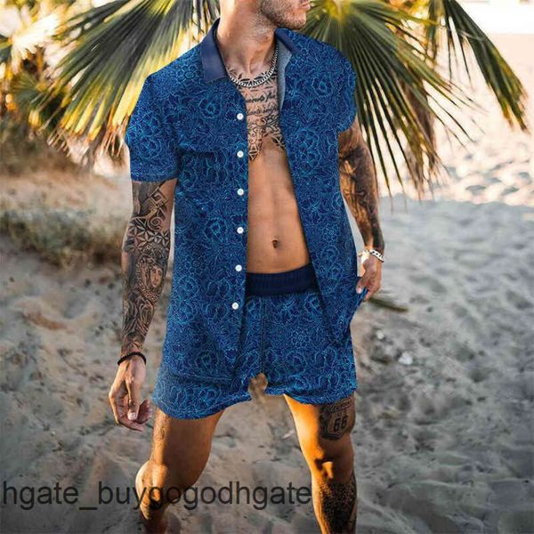 

luxury mens summer tracksuit hawaiian sets t-shirts printing fashion men swim short sleeve button shirts beach shorts streetwear casual shir, Gray