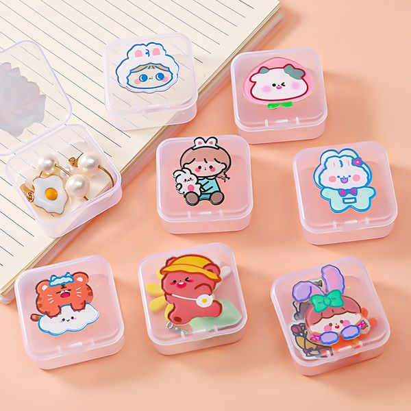 Kleine Mini Transparent Cartoon Lagerung Box Schmuck Ohrringe Ring Broschen Pin Verpackung Schmuck Boxen für Frauen Organizer Großhandel