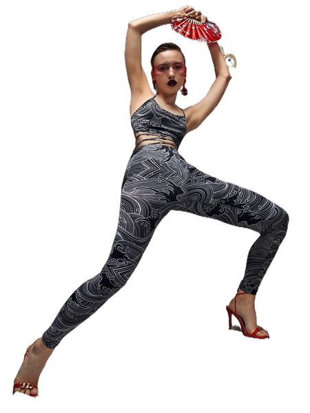 

x alismind line waves print crop cami & leggings set f0aq#, White