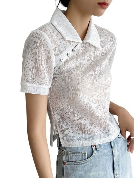 

dazy-less button front slit hem semi sheer u3jt#, White