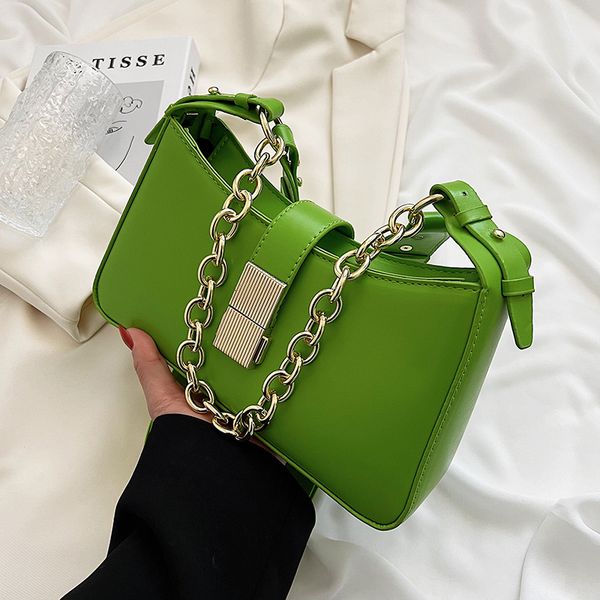 

chain solid color pu leather shoulder sling bags for women 2022 summer fashion handbags small lady luxury brand crossbody bag