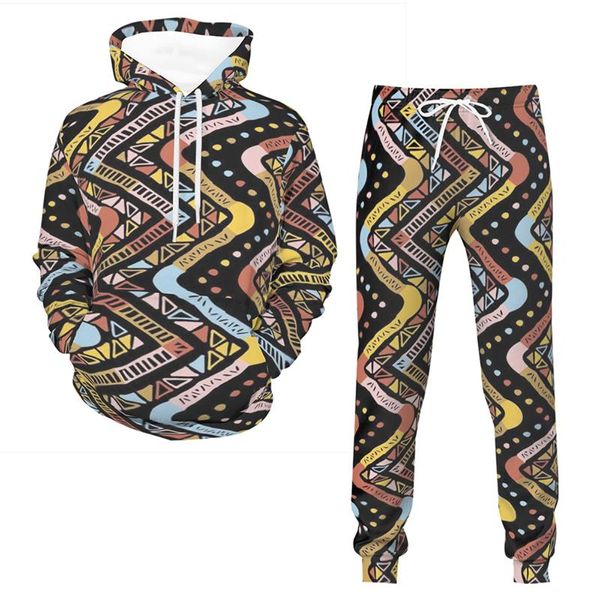 Tute da uomo stampate Abiti da cultura africana Felpe con cappuccio Pantaloni della tuta Autunno Uomo Donna Stile tribale etnico Maglione Moda casual Tracksui