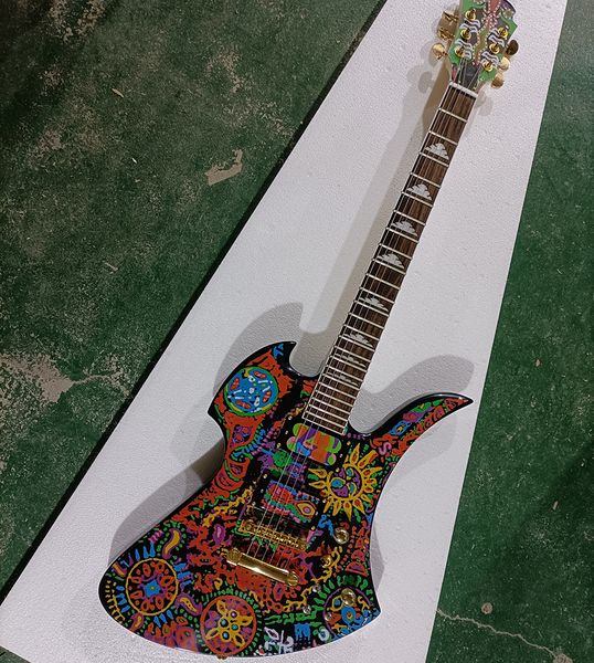 

colorful unusual shaped electric guitar rosewood fretboard