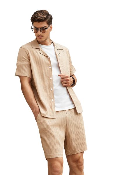 

men button front shirt & shorts s880#, Gray