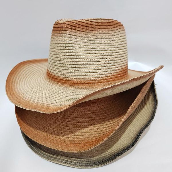 Berets Männer Hut graduierte Farbwinkel Cowboy Sommer Sonnenschutz Panama Chinesische Vintage Hats Women Stroh Beach Capberets