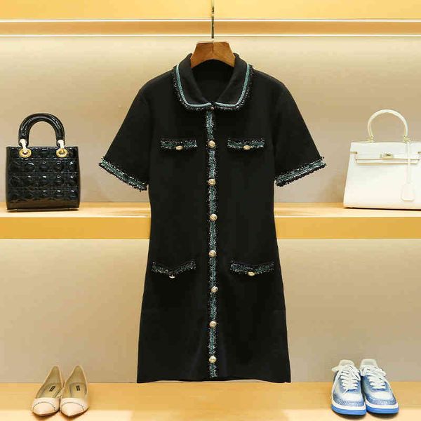 

s summer women's wear small fragrance short sleeve slim fit temperament celebrity knitted dress, Black;gray