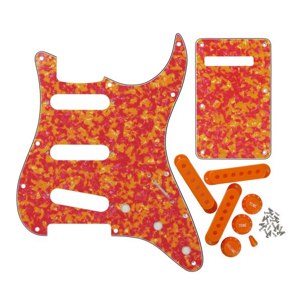 

set of sss pickguard back plate single coil pickup covers (48/50/52mm) 2t1v knobs switch tip for 11 hole guitar parts