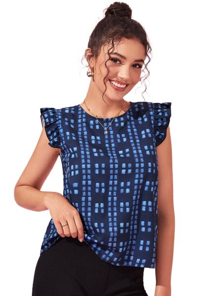 

x simone desantis plaid ruffle sleeve blouse f62h#, White