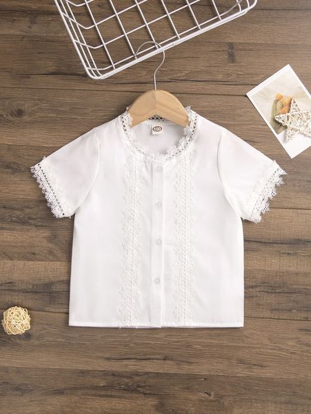 

toddler girls guipure lace panel blouse she, White;black