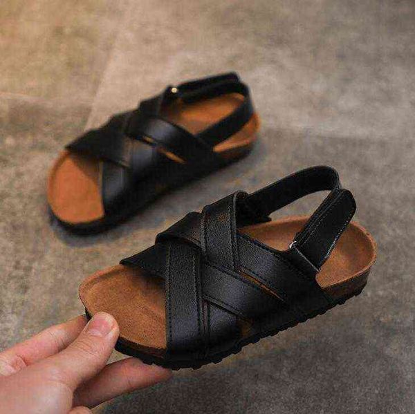 

2021 summer kids pu leather sandals baby girls casual shoes children beach sandals boys brand black shoes fashion sport sandals g220512, Black;red