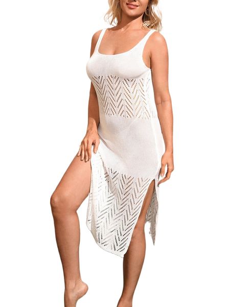 

hollow out split hem cover up dress without bikini 61cr#, White;black