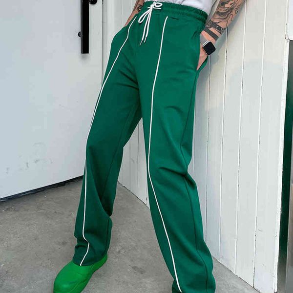 

hip hop men's casual pants 22 new bv green korean version straight ins design line contrast color fashion sports pantss, Black