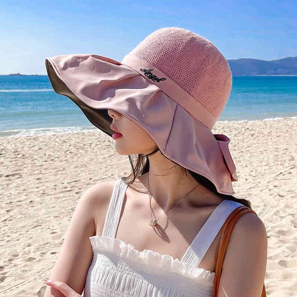 

hats black glue sunscreen women's summer uv proof beach outdoor hollow mesh sunshade fisherman's tide, Blue;gray