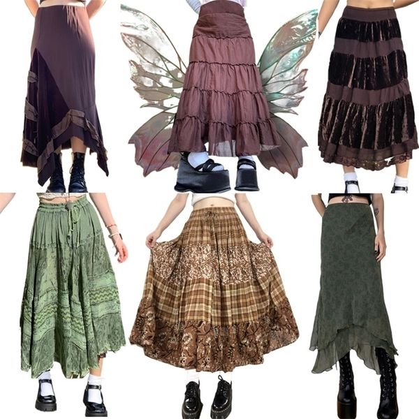 

korean fairycore grunge midi y2k aesthetic retro kawaii frill high waist straight skirt vintage harajuku streetwear 220618, Black