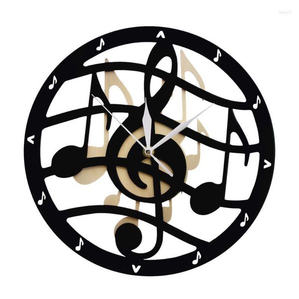 Orologi da parete Tema musicale Orologio in legno Note musicali Chiave di violino Orologio silenzioso Sweep Foglio d'arte Musicista Decorazioni per la casaParete