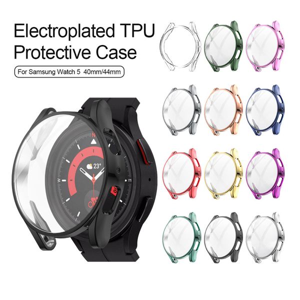 360 Proteção completa Casos de TPU macio Protetor de tela frontal Cobertina de proteção eletroplatada para Samsung Galaxy Watch 5 Watch5 40mm 44mm