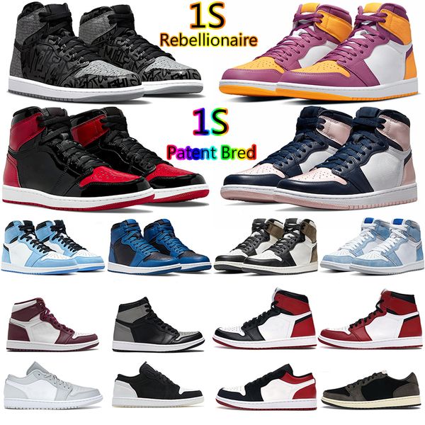 

jumpman 1 1s mens basketball shoes high og rebellionaire bred patent obsidian chicago twist dark mocha bordeaux black white men women sports