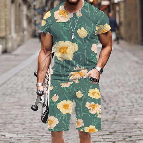 

men's t-shirt set casual 3d printed sportswear beach summer luxury short sleeve fashion street outfit funny 220624, Gray