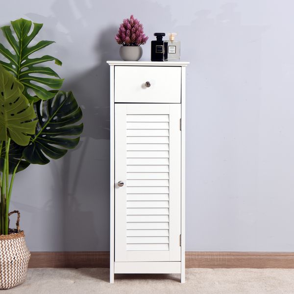 

living room furniture bathroom floor cabinet storage organizer set with drawer and single shutter door wooden white