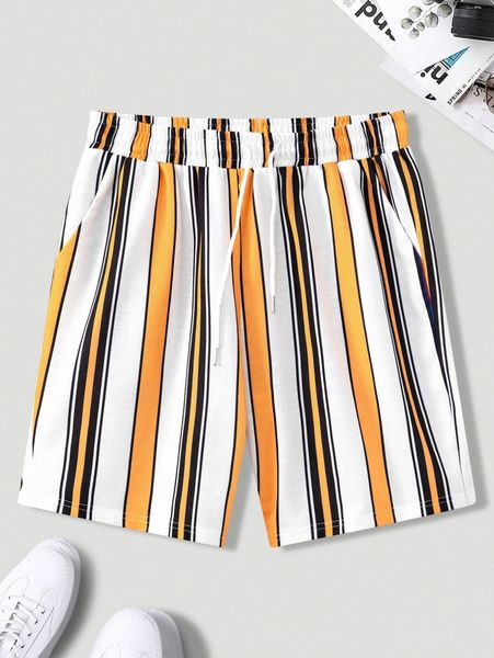 

men vertical striped drawstring waist shorts 52xa#, White;black