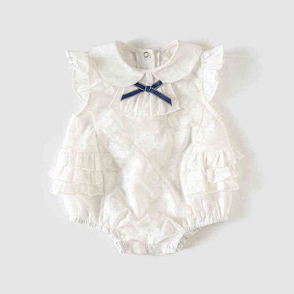 Koki Baby Romper Girl White Cotton Corean Mite Pretty Bodysuit Summer Cotton Высококачественный Принцессы Tute Neworn Olde G220510