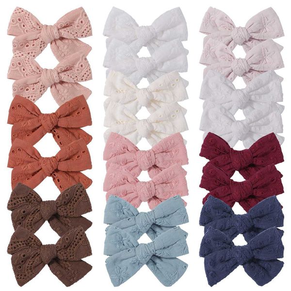 

new children's embroidered cotton bow hairpin multicolor flower girls lovely bow hairpin 2612, Slivery;white
