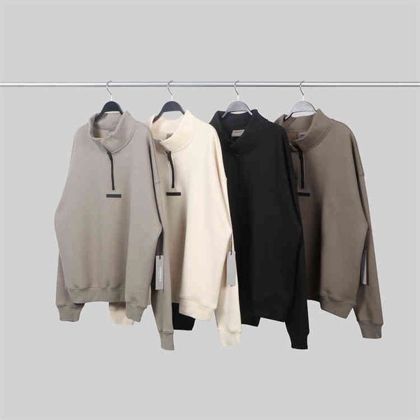 

fearofgod mens hooded jacket hoodies coats fog essentials 21 new multi thread back printed half zip plush sweater, Black