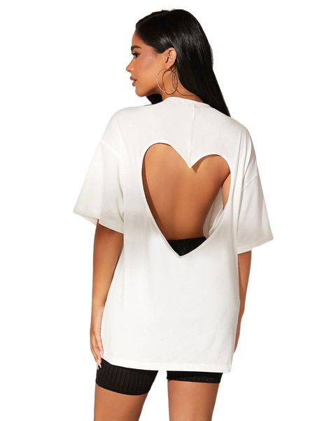 

sxy solid heart cut out back drop shoulder tee w1nu#, White