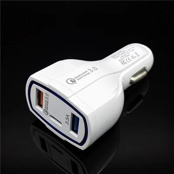 

35w 7a 3 ports car charger type c and usb adapter qc 3.0 with qualcomm quick charge 3.0 technology for mobile phone gps power bank tablet