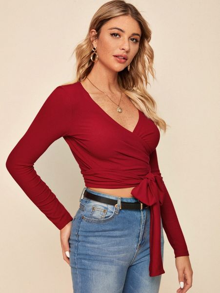 

tie hem wrap rib-knit q6q5#, White