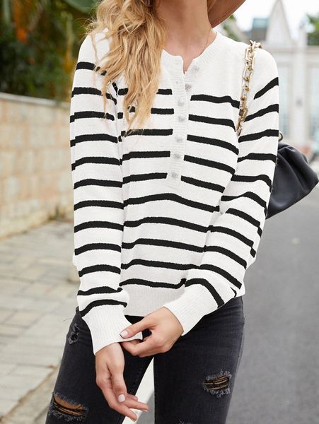 

striped pattern raglan sleeve single breasted sweater r7me#, White;black